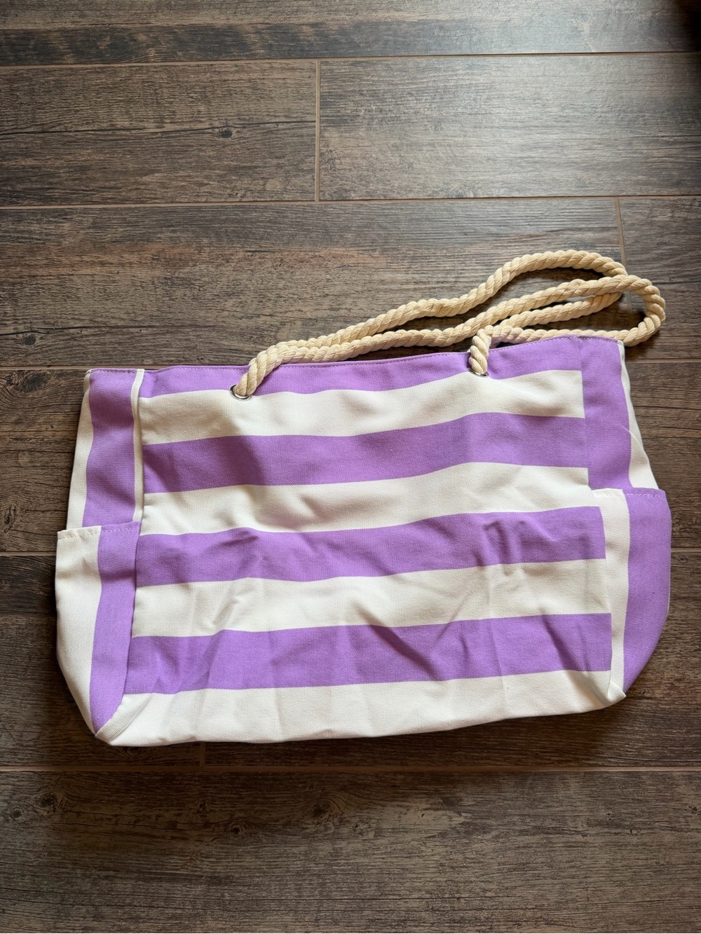Lavender & Cream Striped Rope-Handle Tote - Picture 4 of 5